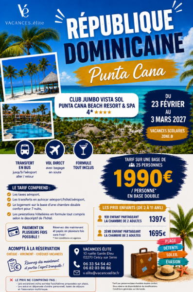 Séjour en République Dominicaine du 23 février au 3 mars 2027